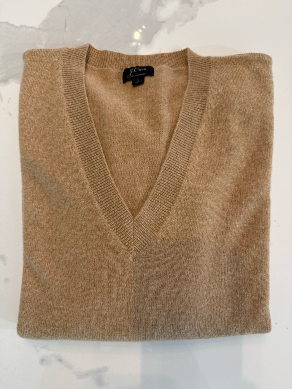 J. Crew Camel V-Neck Cashmere Sweater
